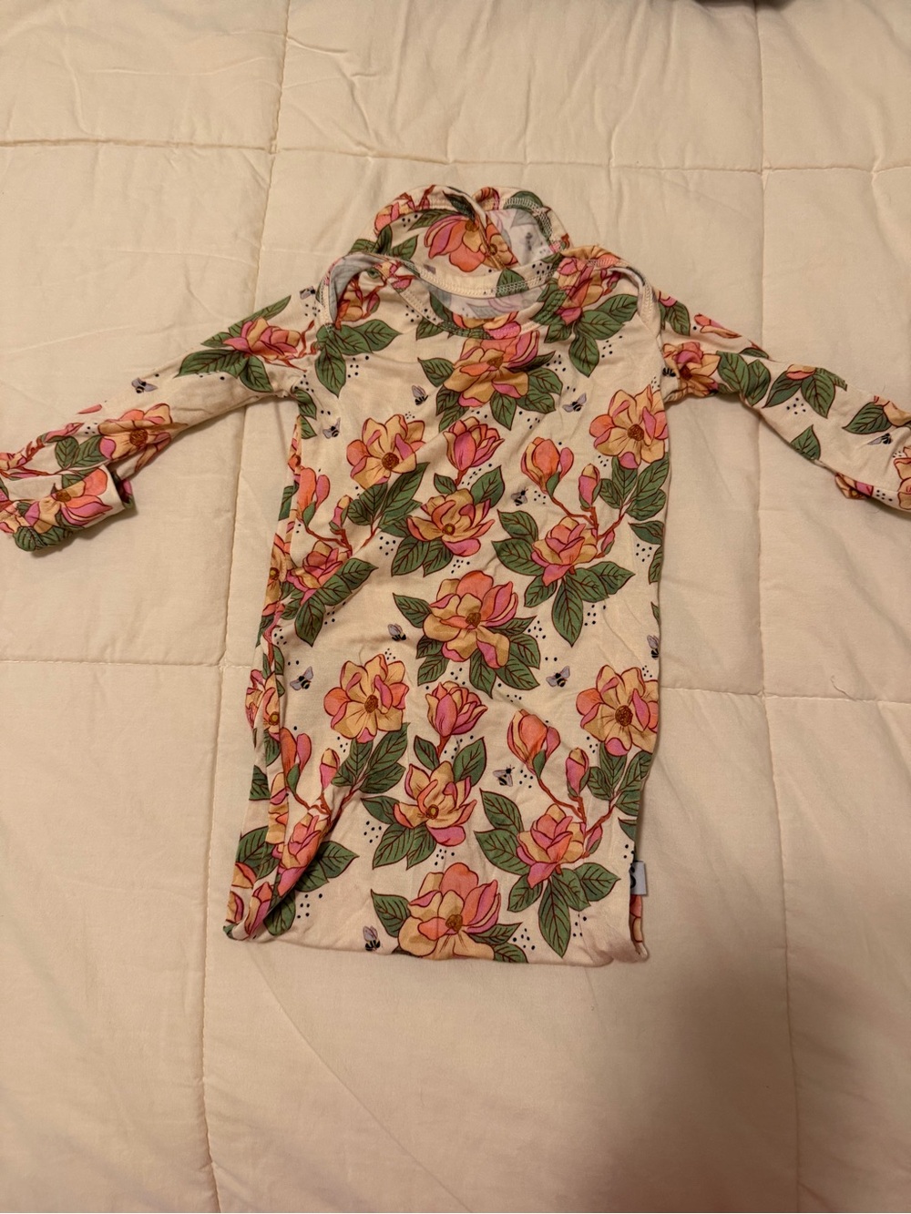 Floral Long-Sleeve Infant Nightgown in Cream with Magnolias